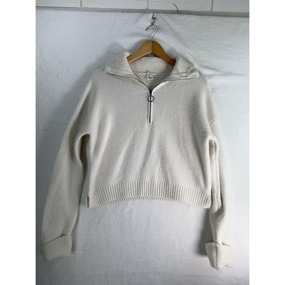 Happily Grey Sweater Womens Small White Half Zip Pullover Cozy Textured Knit Top